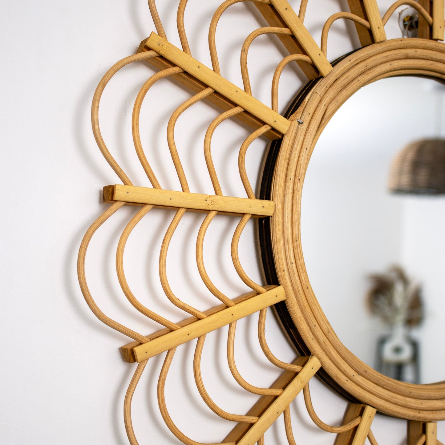 Rattan & Bamboo Flower Petal Wall Mirror