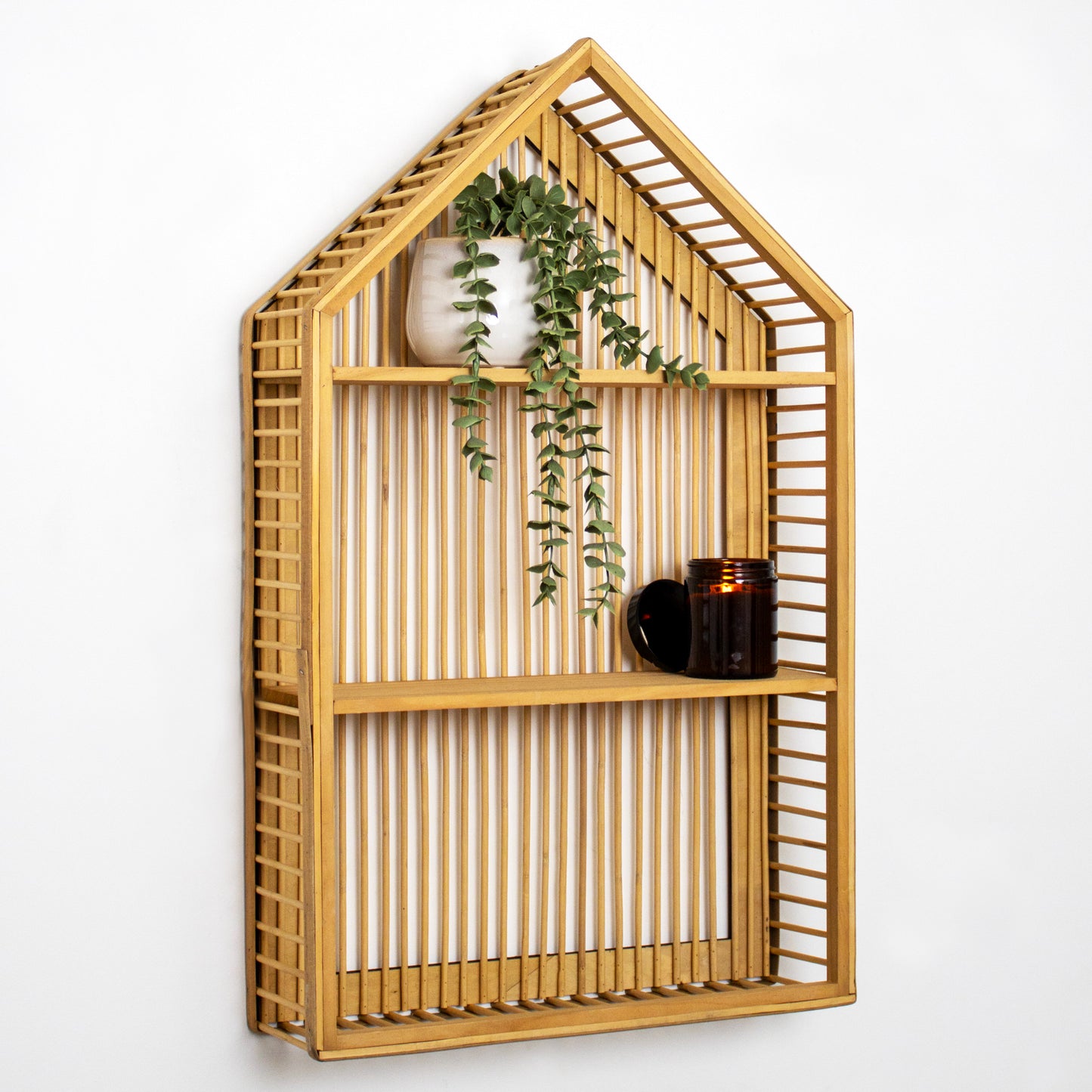 2 Tier Bamboo House Shaped Wall Shelf