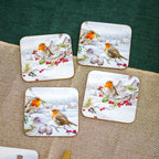 Set Of 4 Christmas Robins Placemats & Coasters