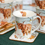 Set Of 4 Christmas Highland Cow Mugs