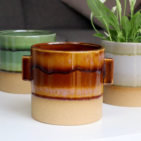 Brown Reactive Glaze Plant Pot With Ears