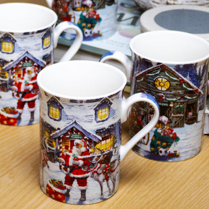 Set Of 4 Santas Workshop 260ml Mugs