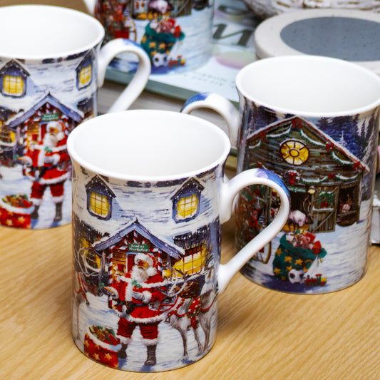 Set Of 4 Santas Workshop 260ml Mugs