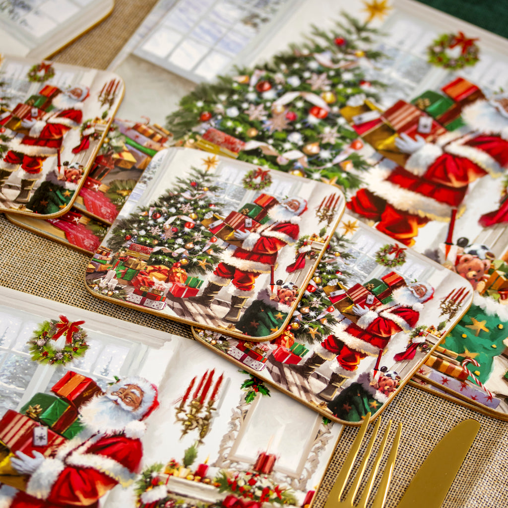 Set Of 4 Santa Claus Placemats And Coasters