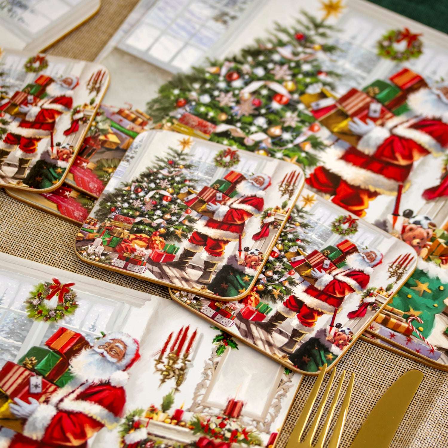 Set Of 4 Santa Claus Placemats And Coasters