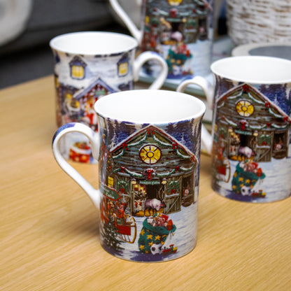 Set Of 4 Santas Workshop 260ml Mugs