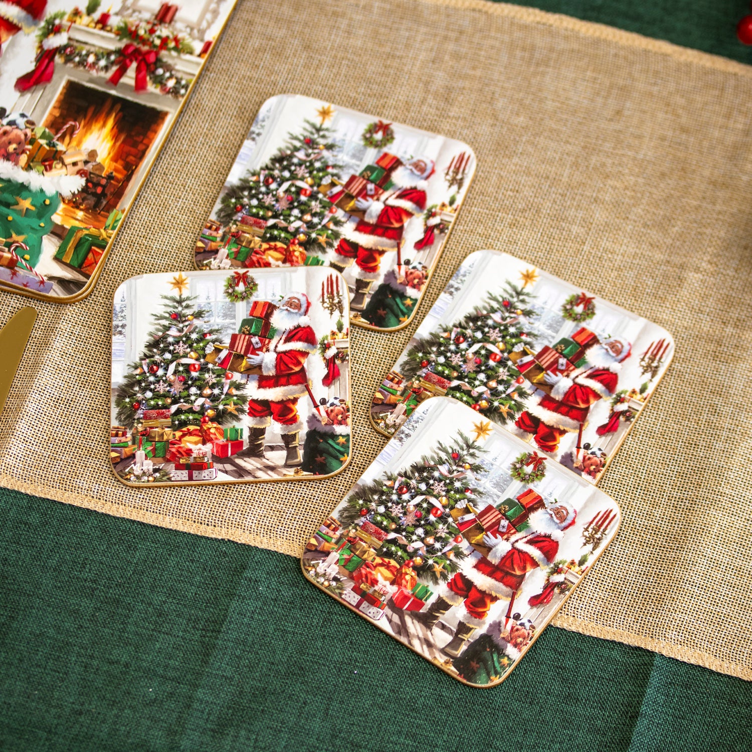 Set Of 4 Santa Claus Placemats And Coasters