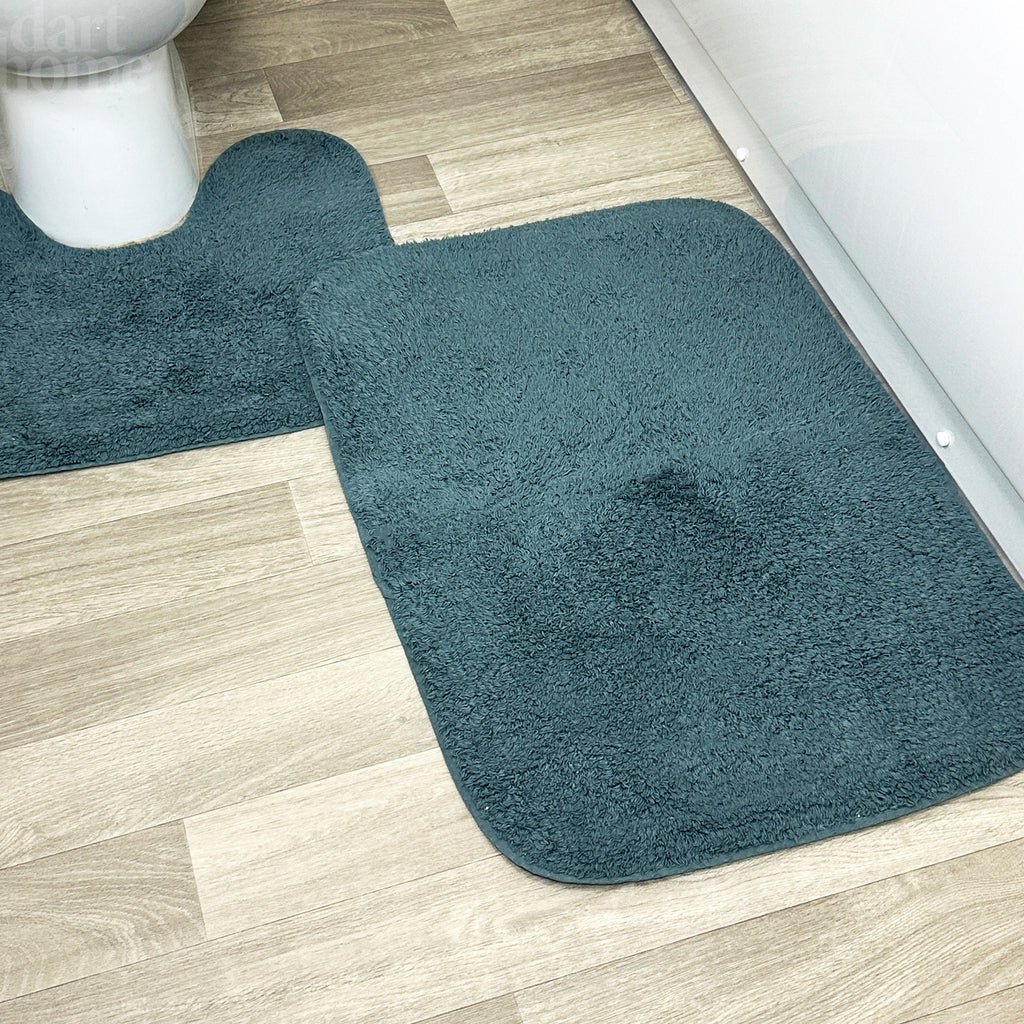 Navy Blue Bath And Pedestal Mat Set