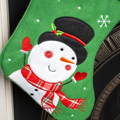 Green Snowman Christmas Stocking