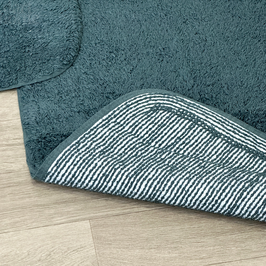 Navy Blue Bath And Pedestal Mat Set