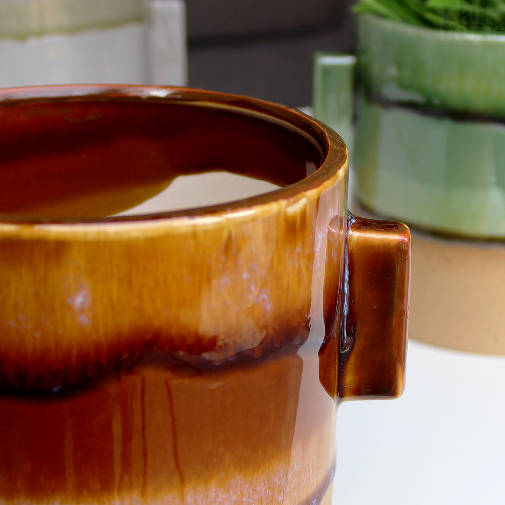 Brown Reactive Glaze Plant Pot With Ears