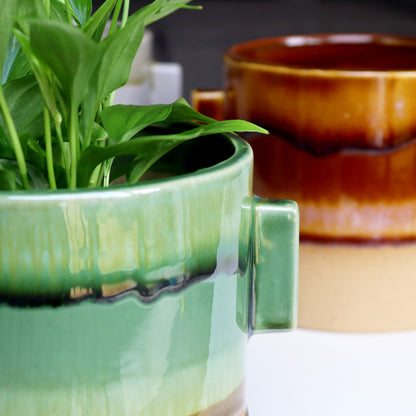 Green Reactive Glaze Plant Pot With Ears