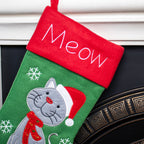 Green Cat Christmas Stocking