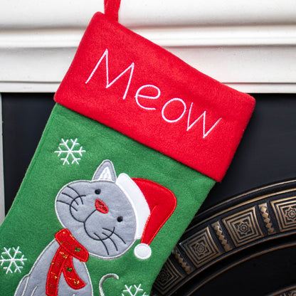 Green Cat Christmas Stocking