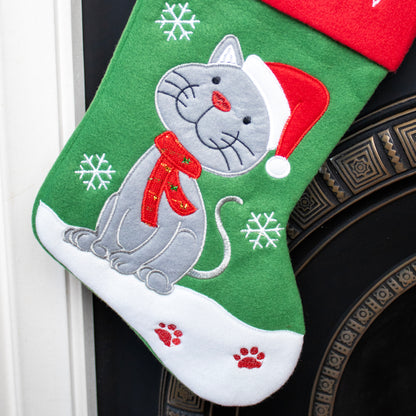 Green Cat Christmas Stocking