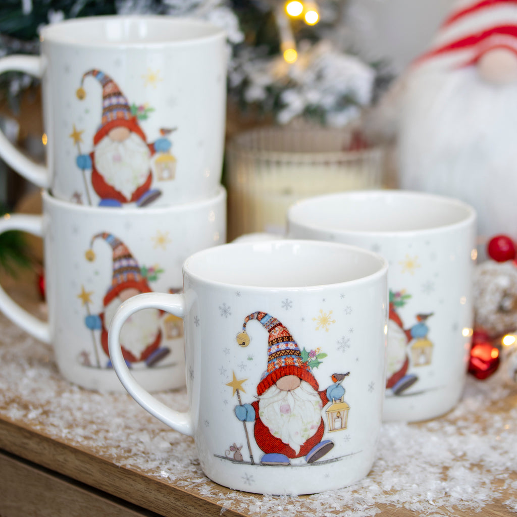 Set Of 4 Christmas Bug Art Gonk Mugs