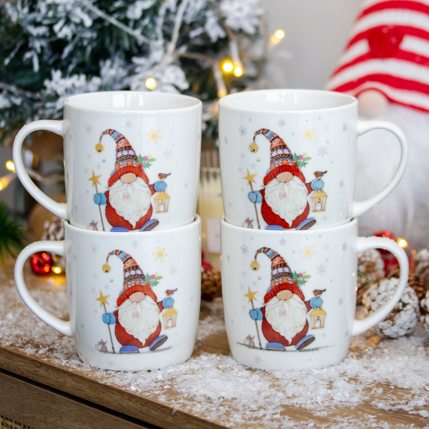 Set Of 4 Christmas Bug Art Gonk Mugs