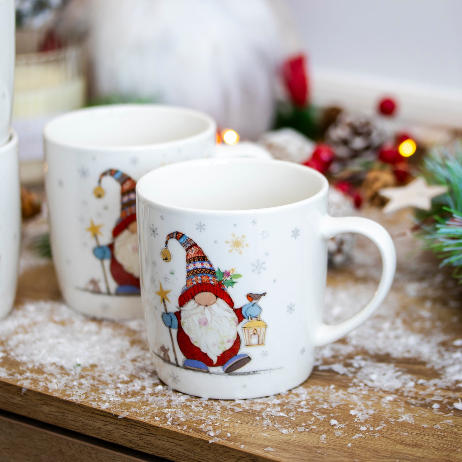 Set Of 4 Christmas Bug Art Gonk Mugs