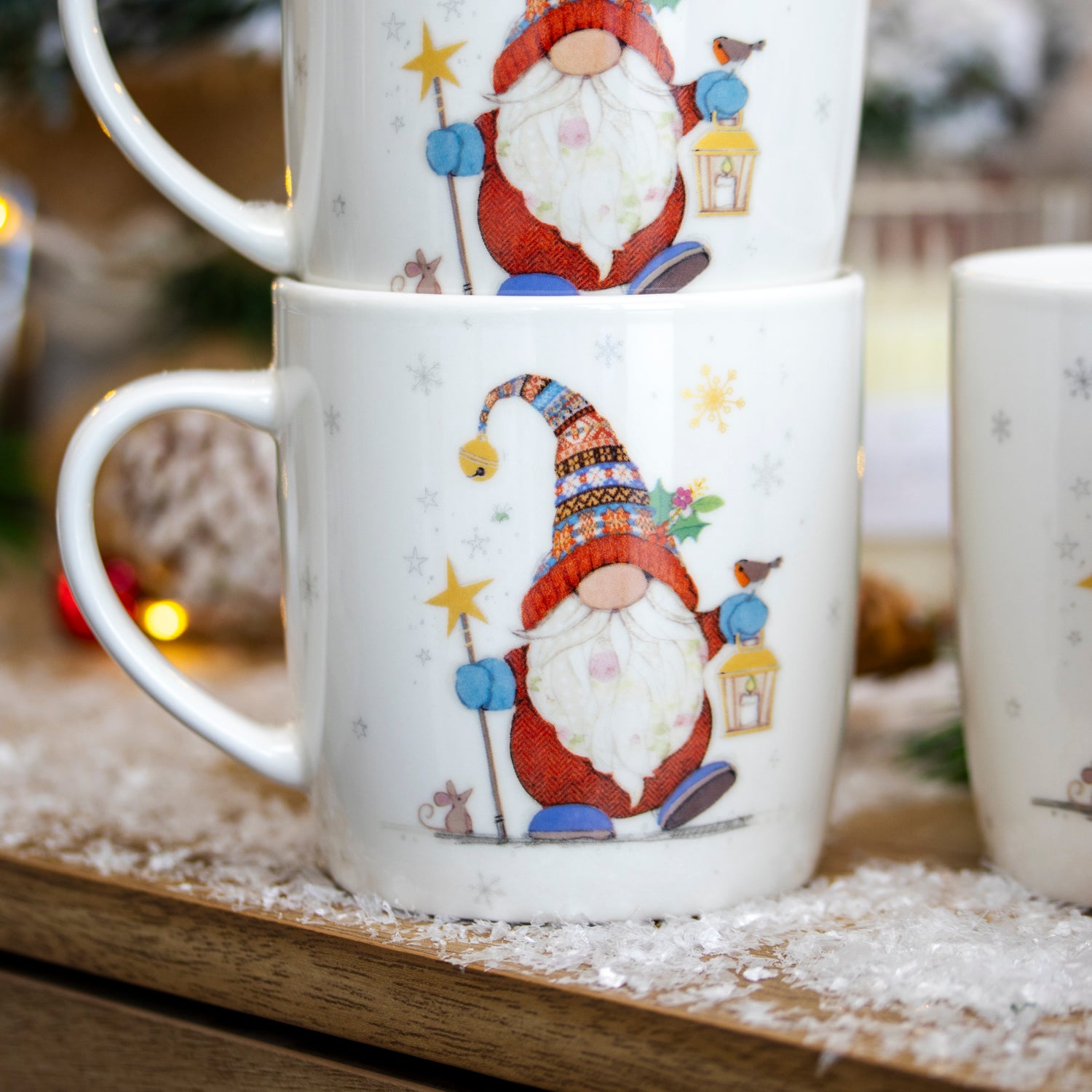 Set Of 4 Christmas Bug Art Gonk Mugs