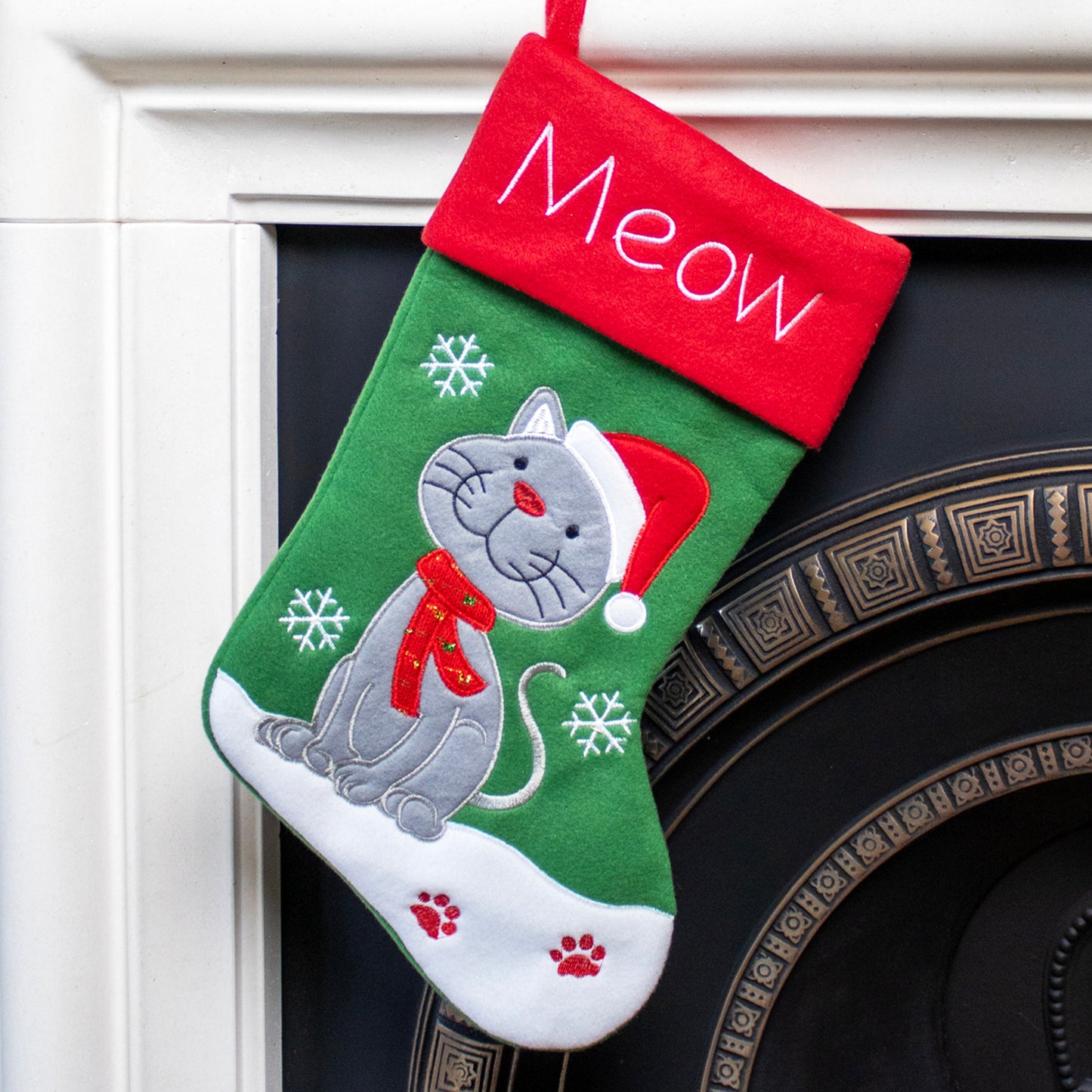 Green Cat Christmas Stocking