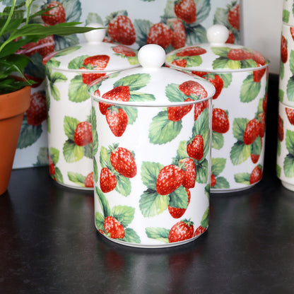 Set Of 3 Strawberry Patch Storage Jars