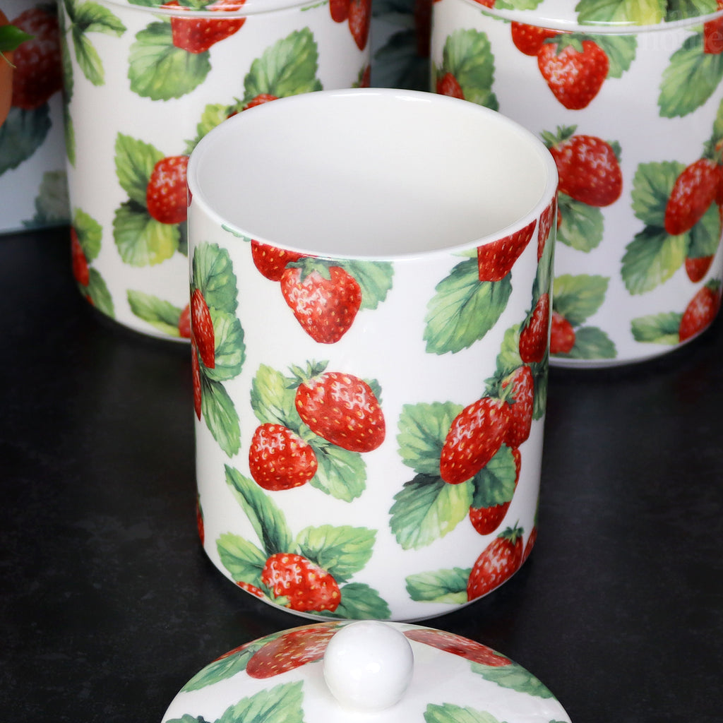 Set Of 3 Strawberry Patch Storage Jars
