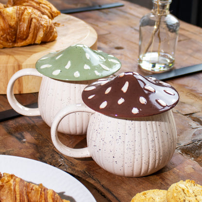 Set Of 2 Speckled Mushroom Lid Mugs