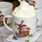 Set Of 4 Christmas Bug Art Santa Claus Mugs