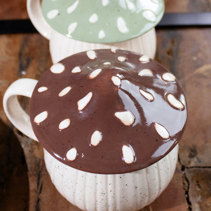 Set Of 2 Speckled Mushroom Lid Mugs