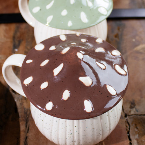Set Of 2 Speckled Mushroom Lid Mugs