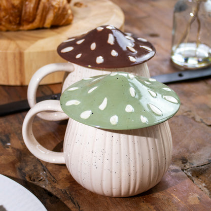 Set Of 2 Speckled Mushroom Lid Mugs