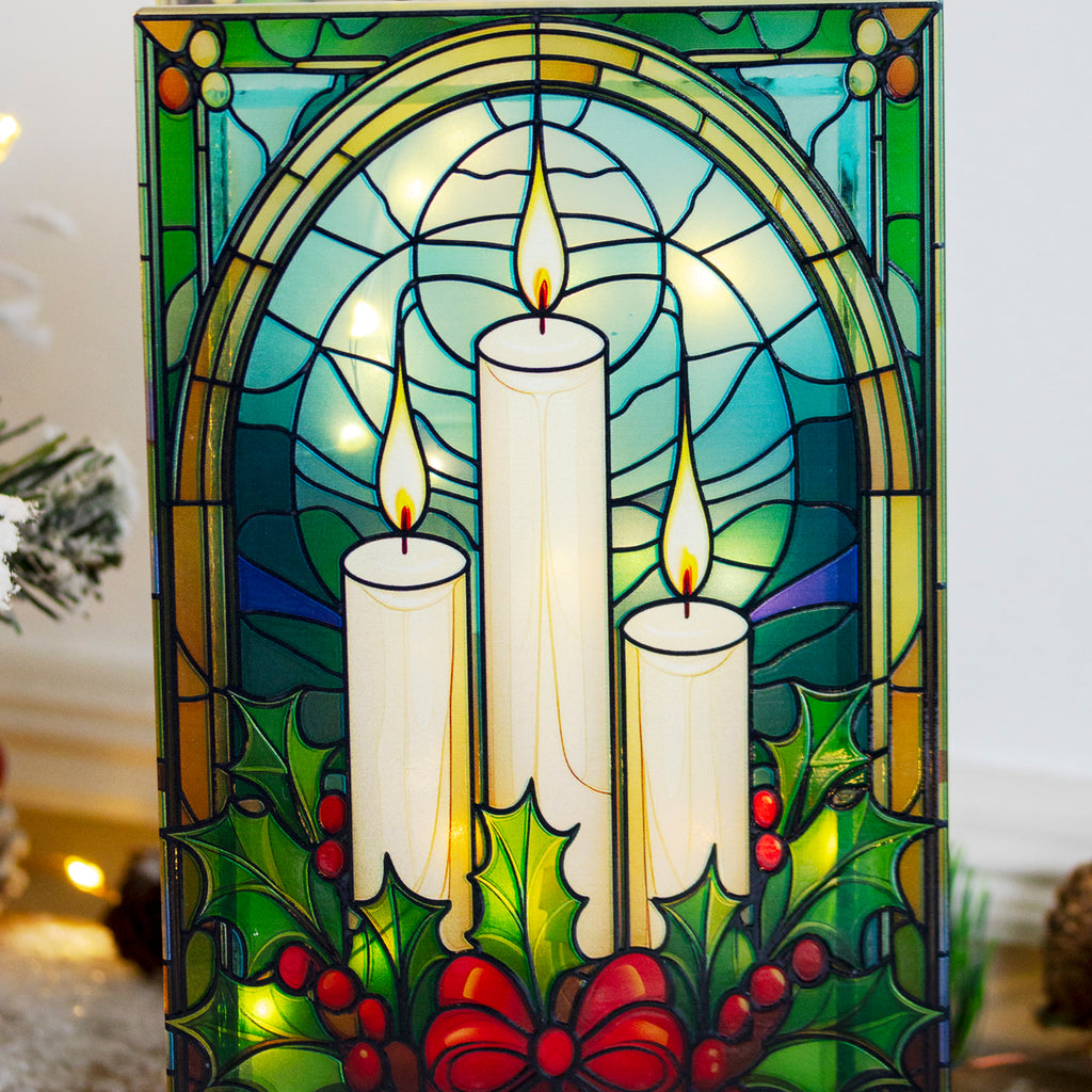 Stained Glass Light Up Christmas Candles Decoration
