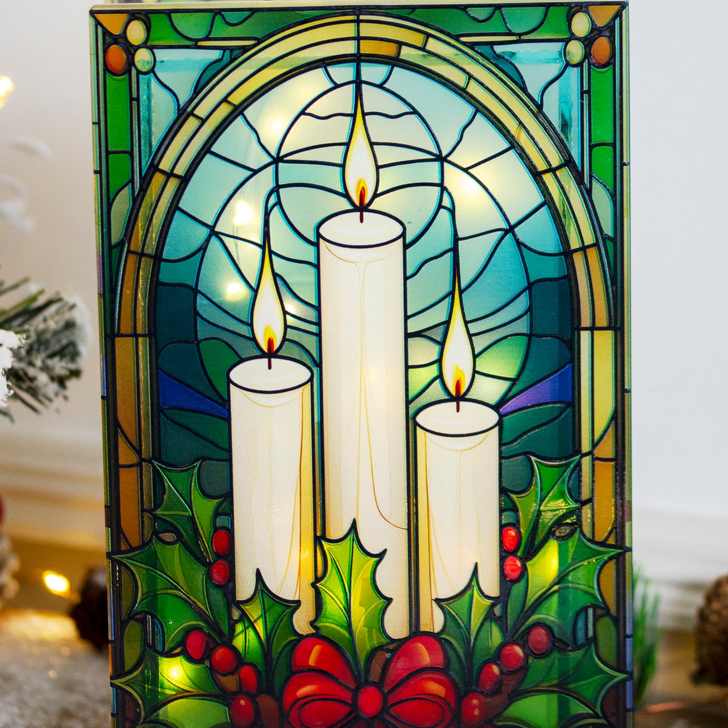 Stained Glass Light Up Christmas Candles Decoration
