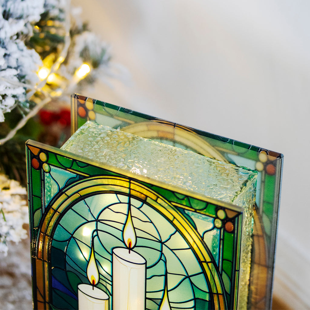 Stained Glass Light Up Christmas Candles Decoration