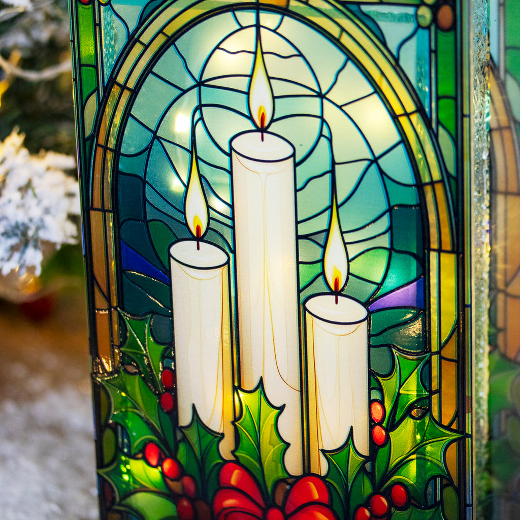 Stained Glass Light Up Christmas Candles Decoration