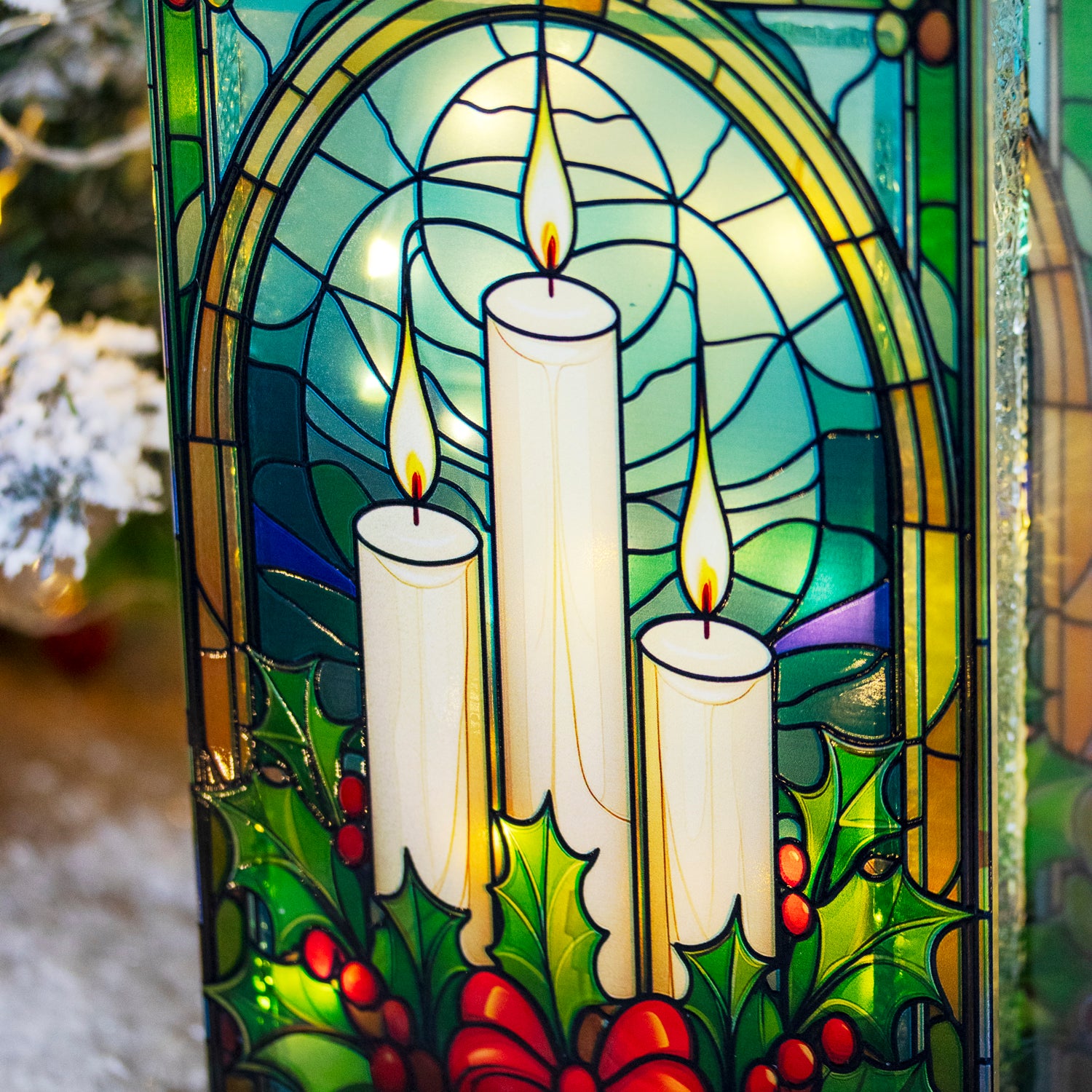 Stained Glass Light Up Christmas Candles Decoration