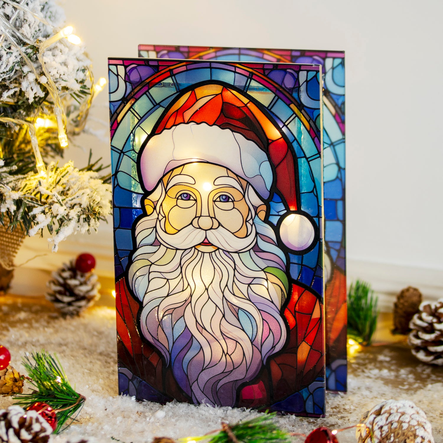 Stained Glass Light Up Santa Claus Christmas Decoration
