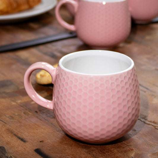 Set Of 4 Pink Honeycomb Mugs