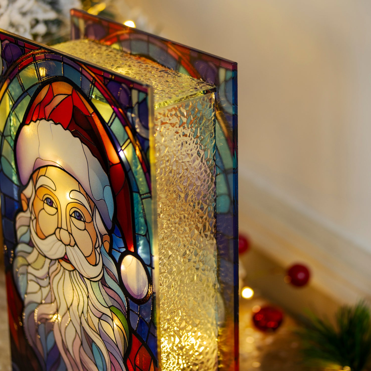 Darthome Stained Glass Light Up Santa Claus Christmas Decoration
