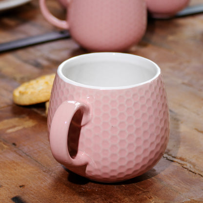 Set Of 4 Pink Honeycomb Mugs