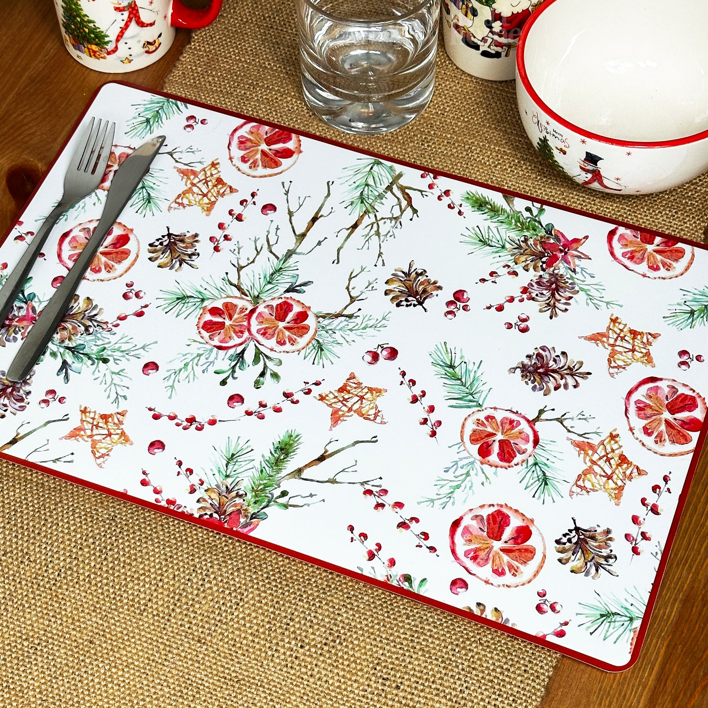 Set Of Christmas Fruit Placemats