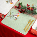 Set Of 4 Green & Cream Christmas Robin Felt Placemats