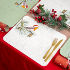 Set Of 4 Green & Cream Christmas Robin Felt Placemats