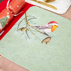 Set Of 4 Green & Cream Christmas Robin Felt Placemats