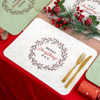 Set Of 4 Green & Cream Christmas Wreath Felt Placemats