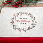 Set Of 4 Green & Cream Christmas Wreath Felt Placemats