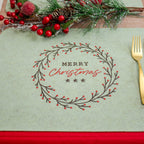 Set Of 4 Green & Cream Christmas Wreath Felt Placemats