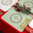 Set Of 4 Green & Cream Christmas Wreath Felt Placemats