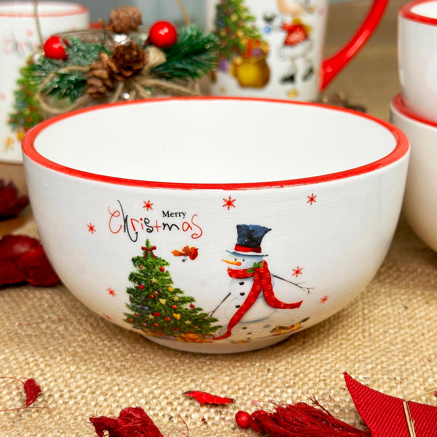 Set Of 3 Merry Christmas Cereal Bowls