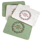 Set Of 4 Green & Cream Christmas Wreath Felt Placemats